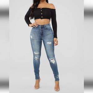 Fashion Nova Drive Me Crazy Distressed Denim Jeans